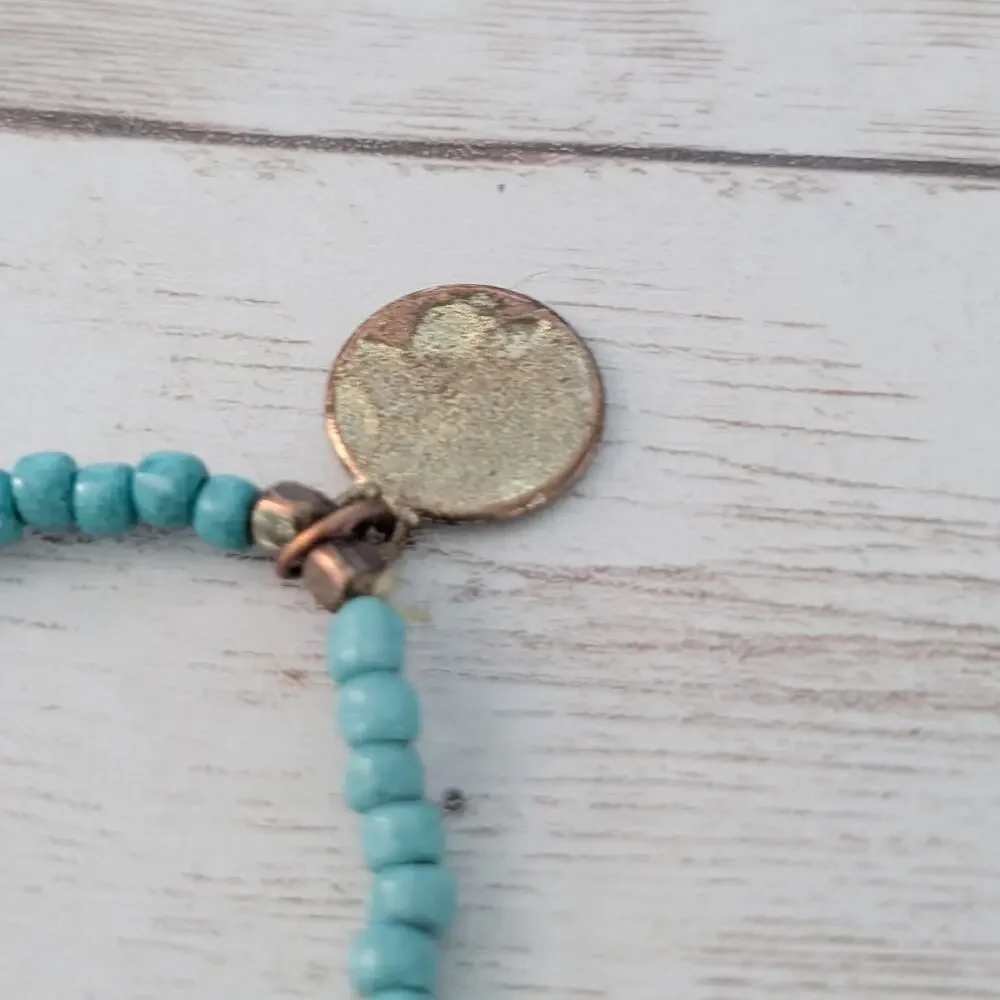 Light Blue Stretch Bracelet - Tarnished Charm - Picture 3 of 3